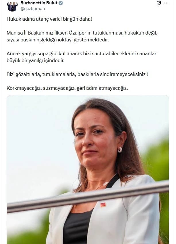 Soruşturma kapsamında gözaltına alınan Yeni Parti Manisa İl Başkanı İlksen Özalper tutuklandı