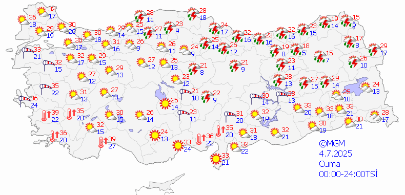 4 Temmuz Cuma günü ülkenin genelindeki hava durumu