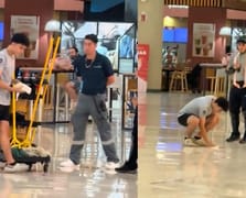 Güvenlik görevlisinden gence temizlik dersi