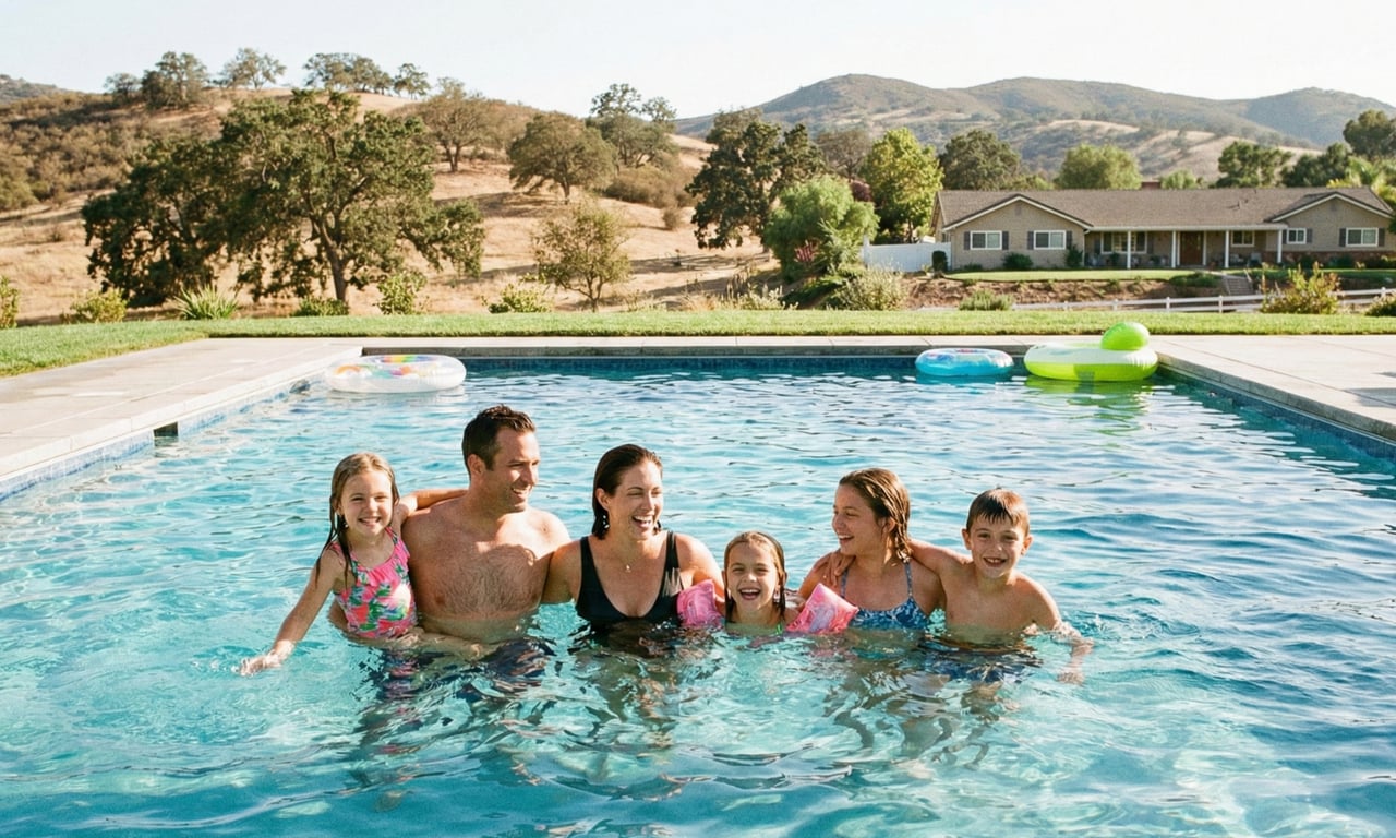 Family enjoying a clean swimming pool in Fallbrook, California