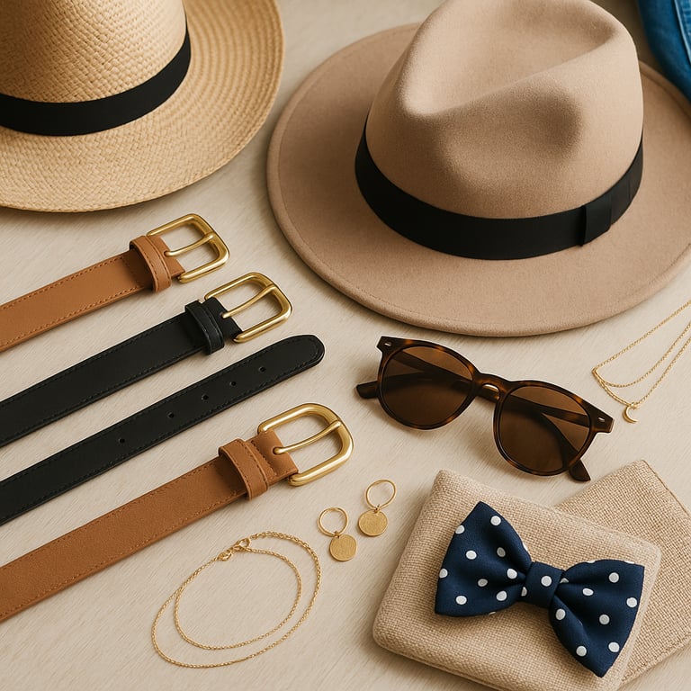 Diverse collection of fashion accessories including scarves, hats, belts, handbags, and jewelry displayed in a modern retail setting, highlighting wholesale clothing accessories sourcing from China.