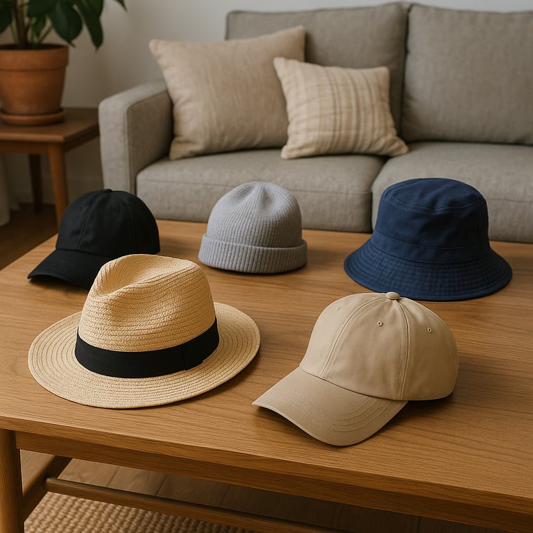 Wholesale hats manufacturing process with a focus on quality control, showing a worker inspecting custom embroidered baseball caps on a production line in a clean, well-lit factory setting.