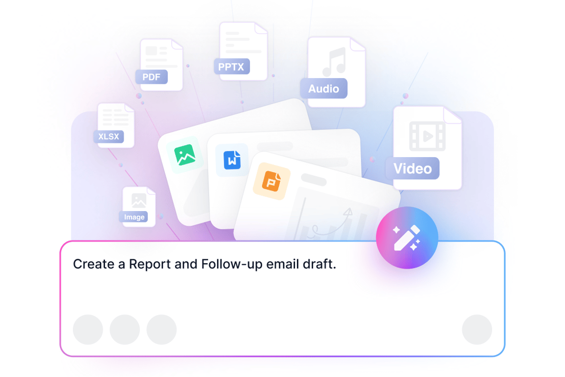 Notta Brain analyzing documents, audio, video, and images to create reports and follow-up emails