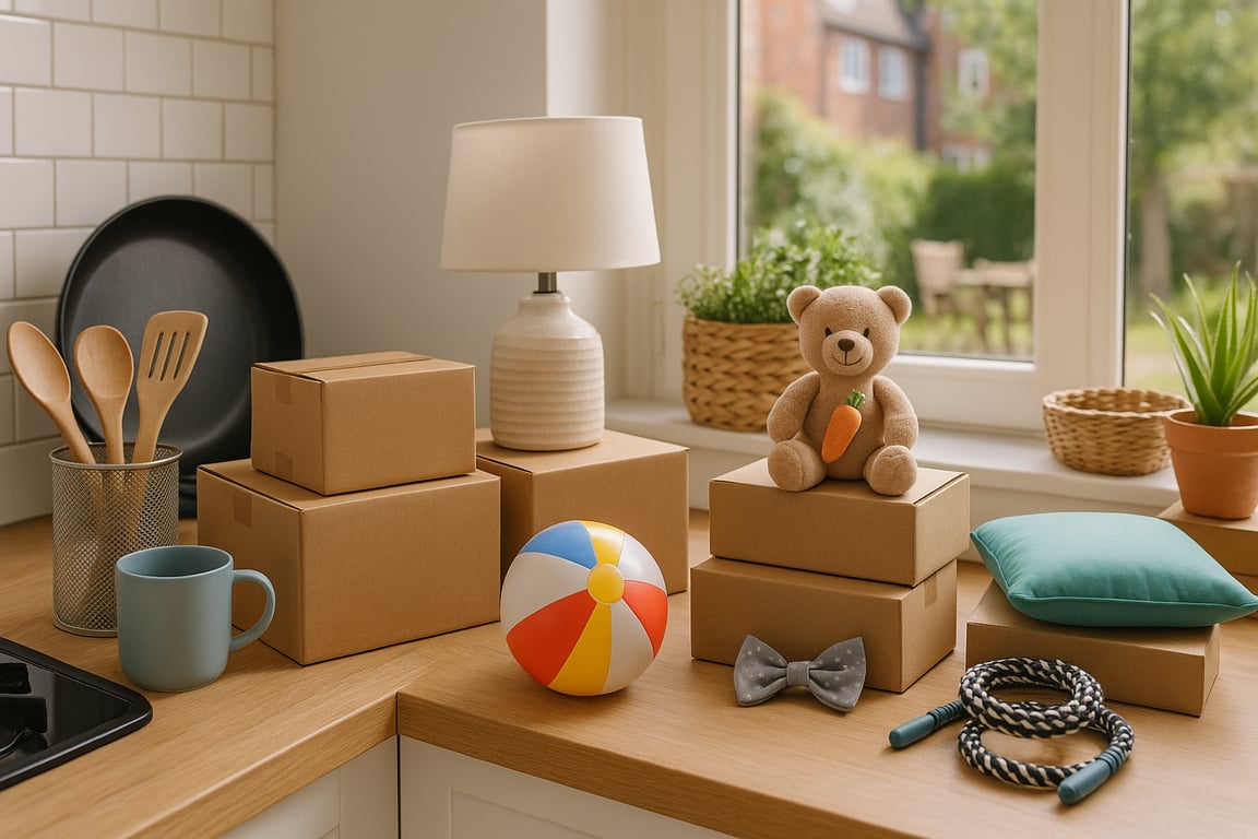 A wide variety of products from a household goods factory in Asia, including home storage, decor, and kitchen accessories displayed in a modern showroom.
