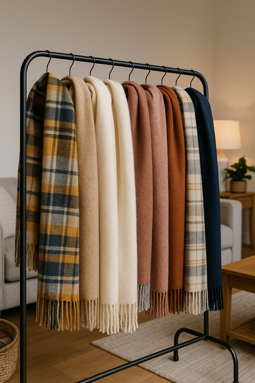 Close-up of a hand selecting a soft, intricately woven scarf from a diverse collection, showcasing the texture and craftsmanship available for wholesale orders.