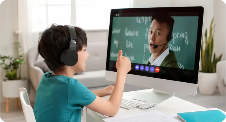 Student attending a live online math lesson