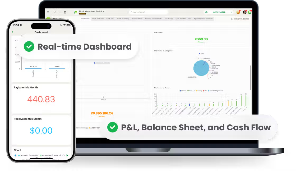 Financial dashboard with charts and real-time reporting panels