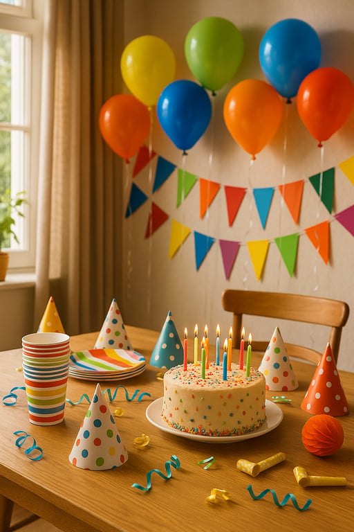 A vibrant display of party supplies including balloons, streamers, festive tableware, and holiday decorations sourced from China.