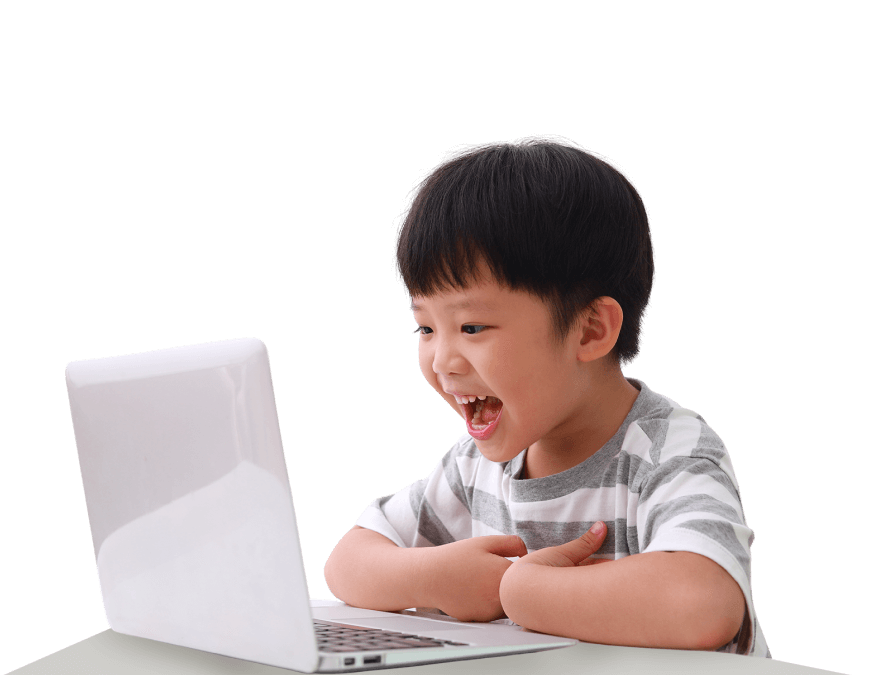 Young child using a laptop for online learning