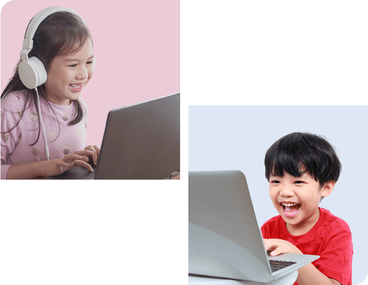 Anak-anak belajar online menggunakan laptop melalui platform pendidikan interaktif