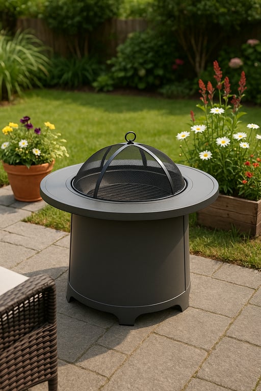 Custom garden product manufacturing showcasing various garden tools, planters, outdoor decor, and irrigation systems in a modern garden setting.