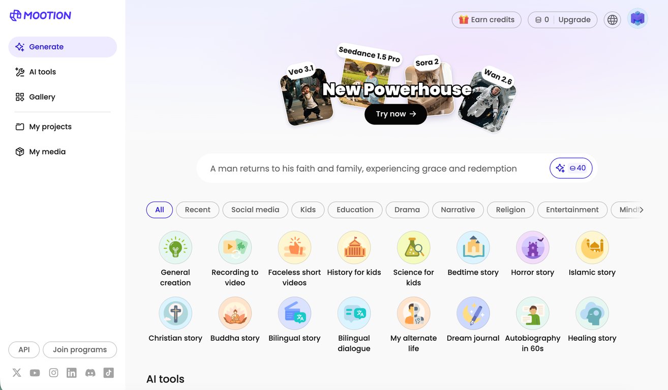 Interfaz de la Plataforma Mootion