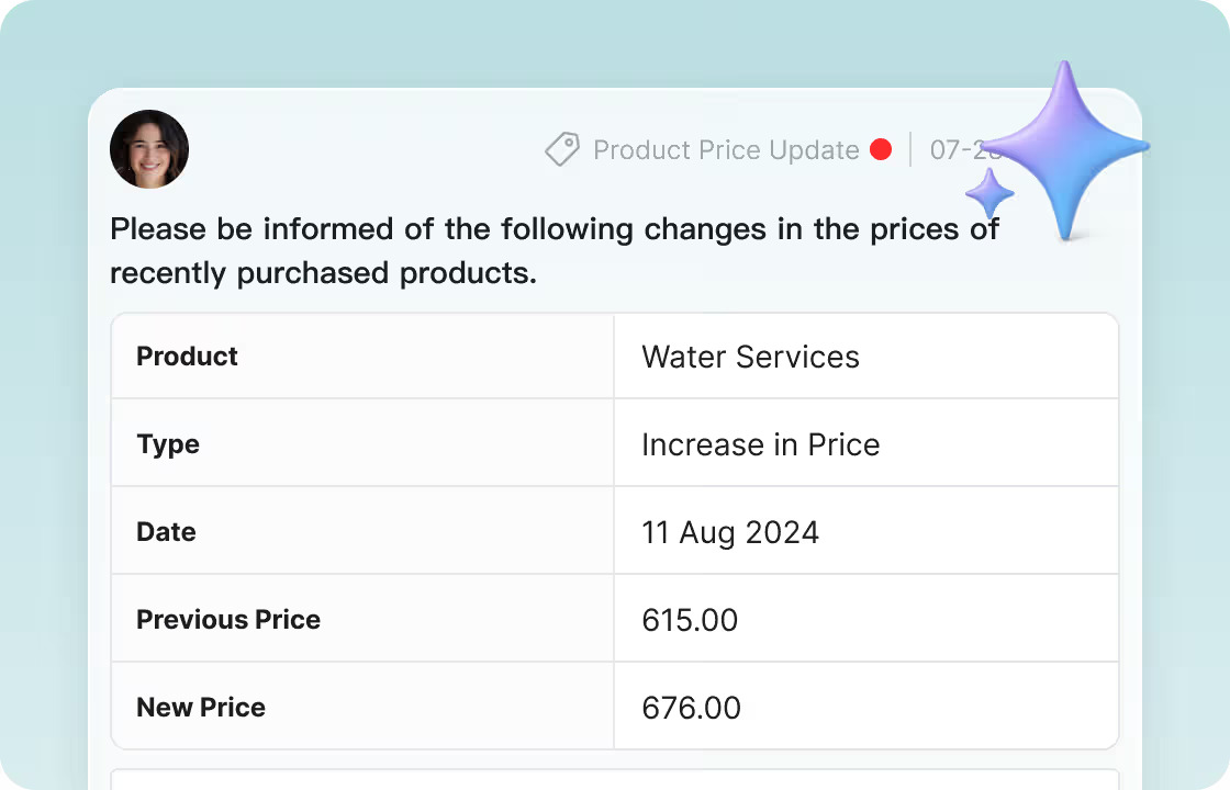 Notificación de datos de gastos y flujo de actualización de precios de productos
