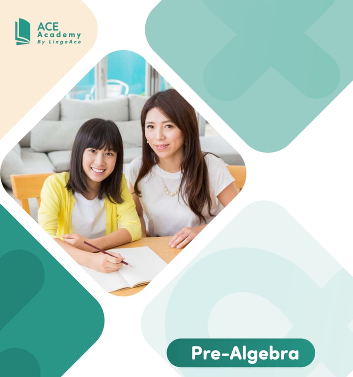 Students studying in an ACE Academy Pre-Algebra promotional graphic