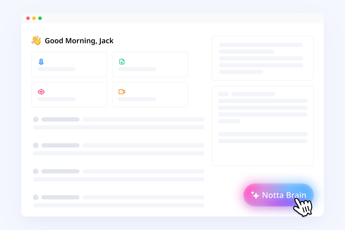 Workspace dashboard with Notta Brain for meeting analysis