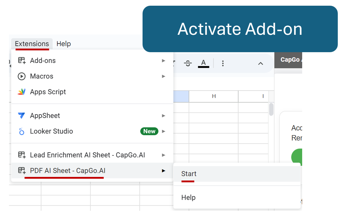 تفعيل الملحق في جداول بيانات Google
