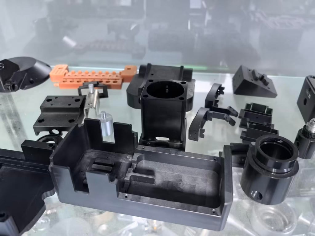 Black anodized aluminum fixtures and positioning parts