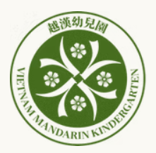 Vietnam Mandarin Kindergarten logo with multilingual and educational symbols, green and orange color scheme, round child-friendly design. Image height is 48 and width is 48