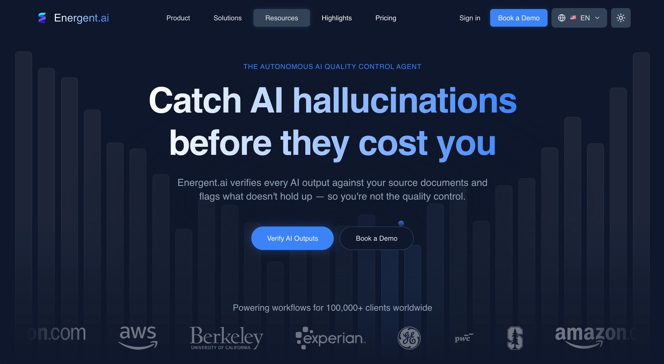 واجهة Energent.ai الداكنة وسير عمل التدقيق