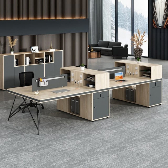 Olenka Wooden Workstation with Cabinet Modern Style. Image height is 400 and width is 400