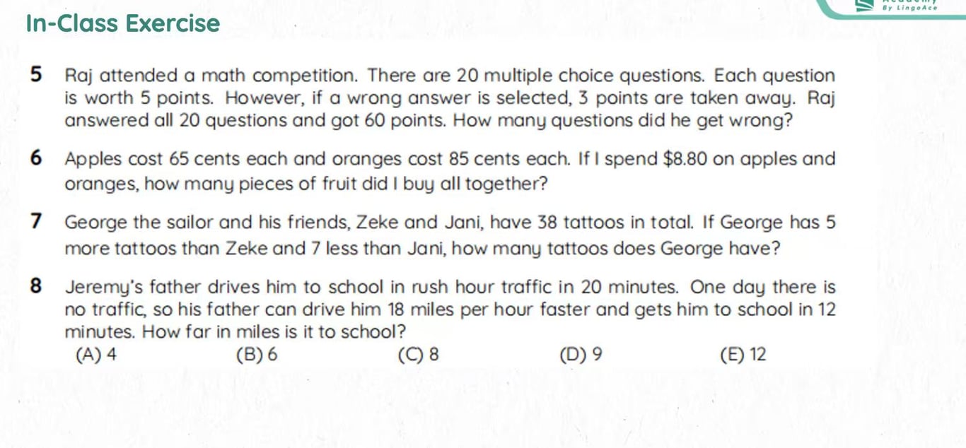 Pre-Algebra equation word problem example