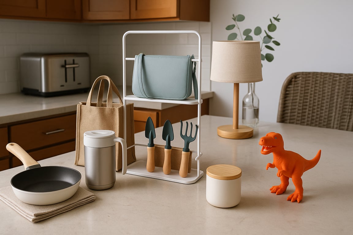 A team of engineers and designers collaborating on custom household products manufacturing blueprints and material selection in a modern corporate office environment.