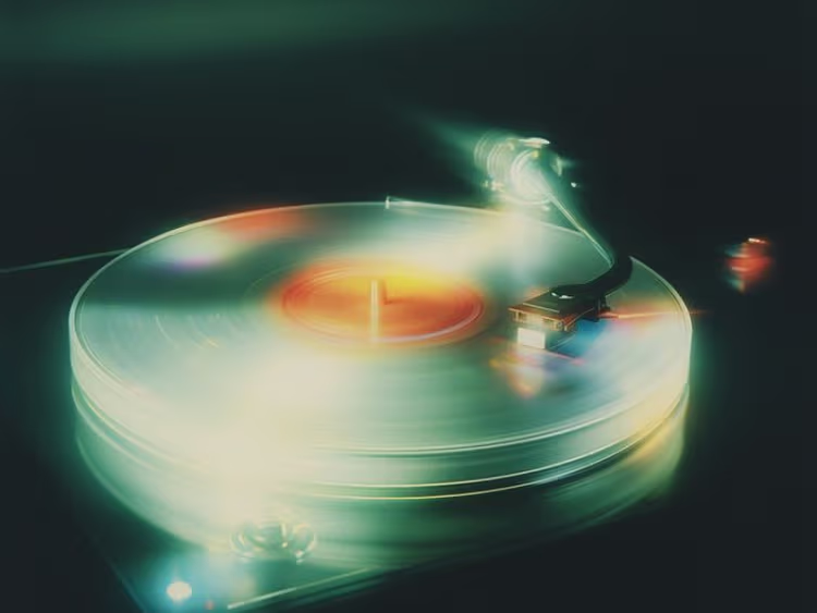 Vinyl record spinning on a turntable