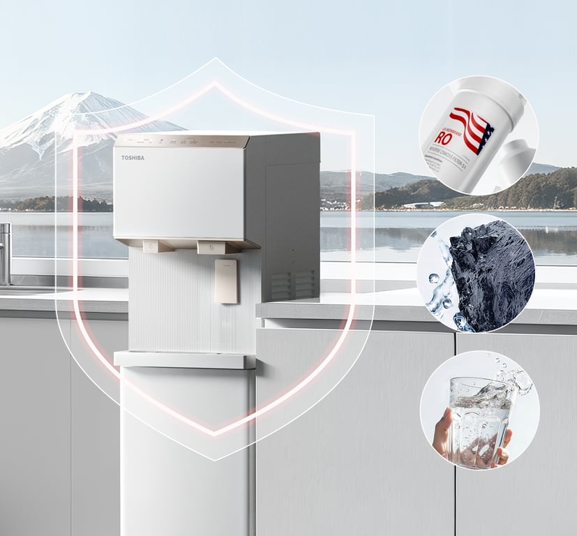 Toshiba ice-making water purifier in a home setting