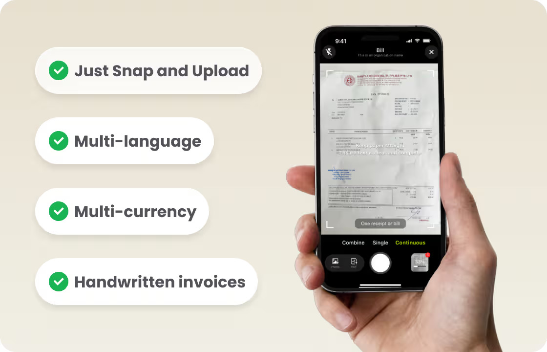 Phone scanning a multilingual handwritten or printed financial document