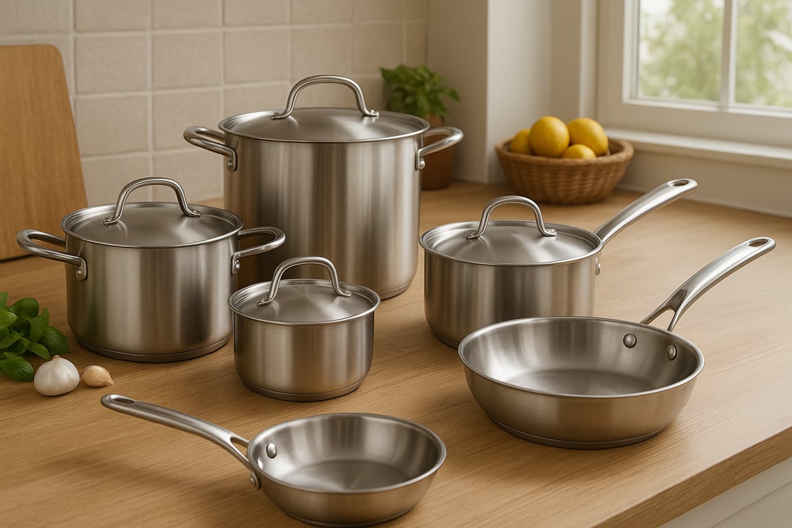 High-quality stainless steel kitchenware including stockpots, mixing bowls, and colanders from a leading global supplier.