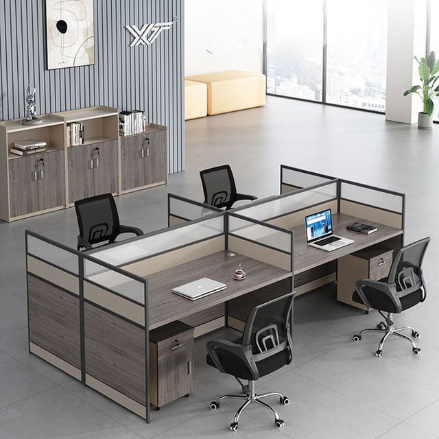 Bella Wooden Workstation acrylic screen office desk. Image height is 400 and width is 400