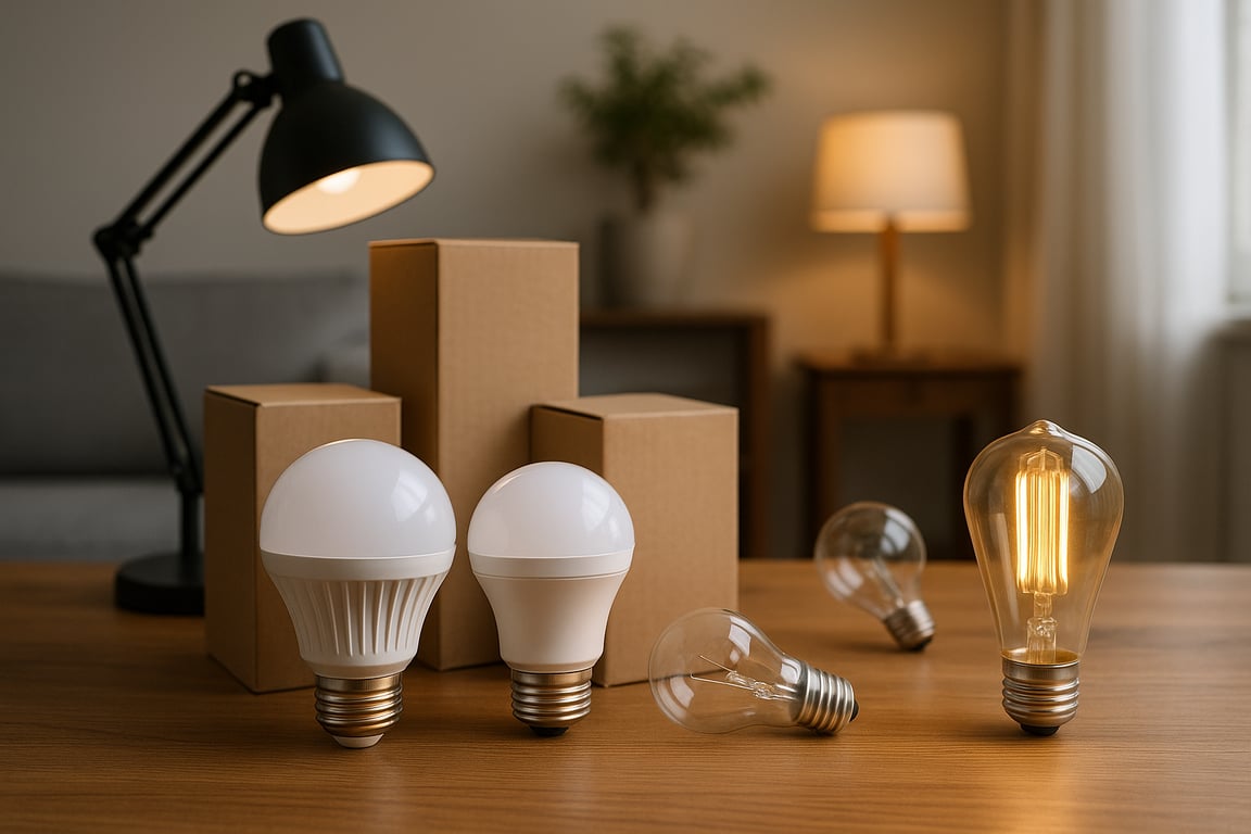 A wide variety of bulk lighting products such as recessed ceiling lights, LED strips, outdoor floodlights, and modern desk lamps organized for wholesale distribution.