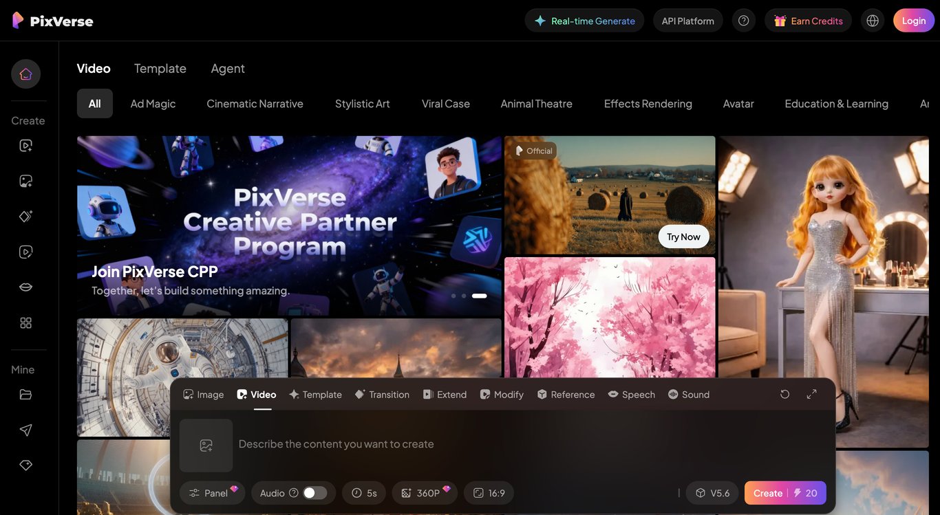 PixVerse AI Video Generator Interface