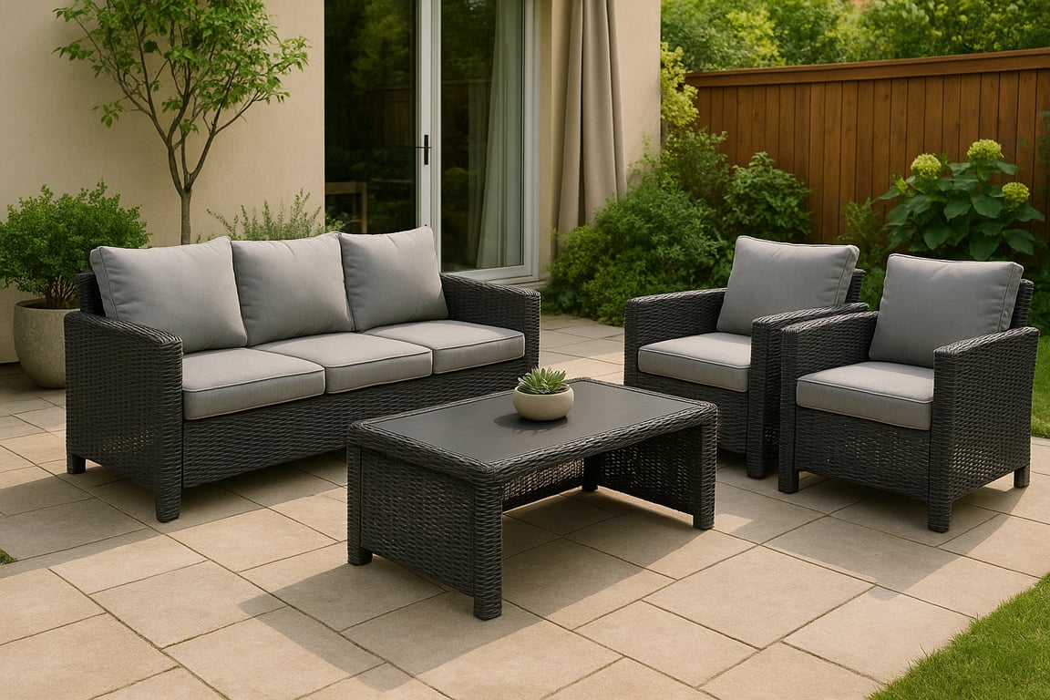High-quality custom outdoor furniture manufacturing process showing aluminum frames and premium wicker weaving for patio chairs and tables.