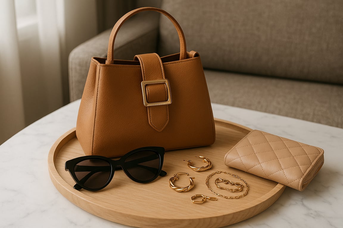 Diverse collection of fashion accessories including belts, hats, sunglasses, and costume jewelry displayed for wholesale sourcing.