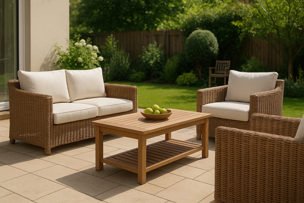 Garden furniture manufacturer production line featuring high-quality aluminum frames, synthetic rattan weaving, and quality inspection of outdoor dining chairs.