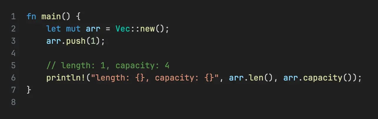 Dynamic array allocation example showing variable-length array memory management on heap