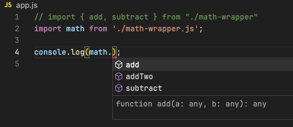 JavaScript default export wrapper pattern example using named exports from index file