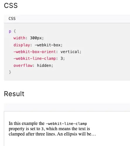 CSS line-clamp property example demonstrating multi-line text truncation with ellipsis