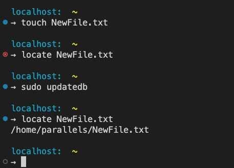 Linux locate command with updatedb demonstrating database file search optimization