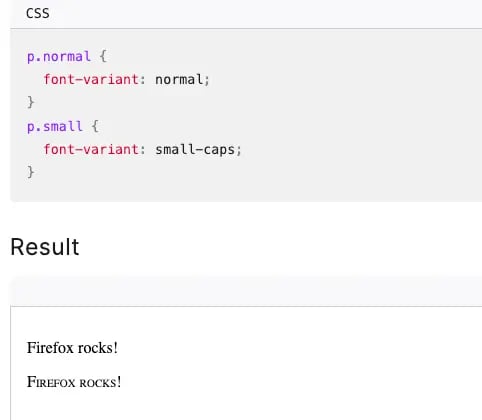 CSS font-variant property example demonstrating small-caps text transformation