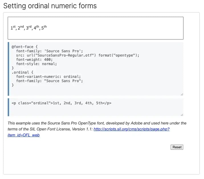 CSS font-variant-numeric property example showing tabular-nums for aligned number display