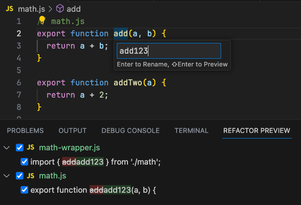 IDE refactoring support comparison demonstrating challenges with default exports renaming