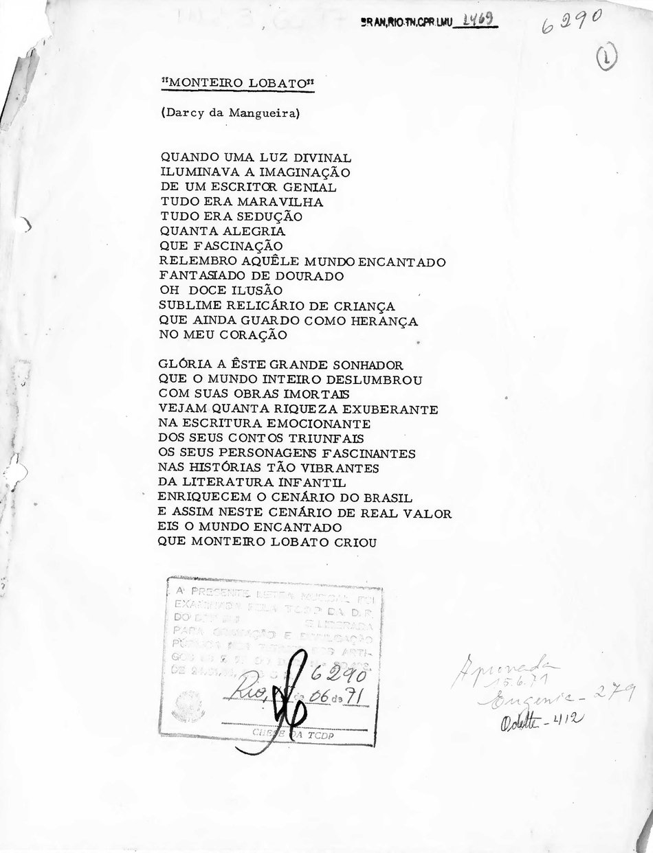 Letra Samba Mangueira 1967