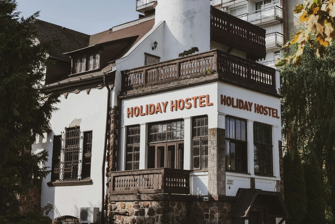 Explore the inviting architecture of a holiday hostel in Balatonlelle, Hungary.