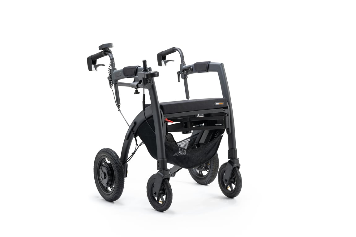 Sleek black mobility walker designed for accessibility and support.