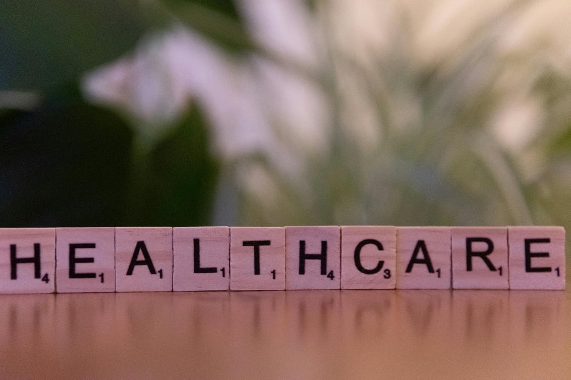 Close-up of Scrabble tiles spelling 'healthcare', ideal for medical themes.