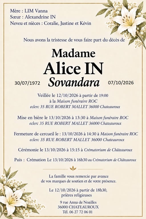 Cagnotte : Soutien à la famille de Sovandara Alice IN | Leetchi