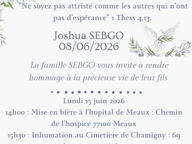 Cette cagnotte pour soutenir notre frère Roger qui a perdu son fils Joshua