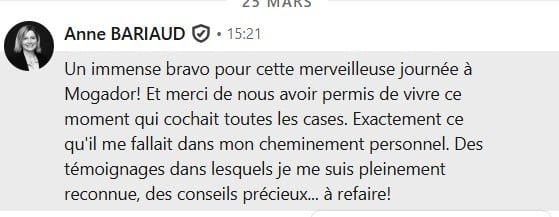 Message d'une participante après Potentiel Illimité